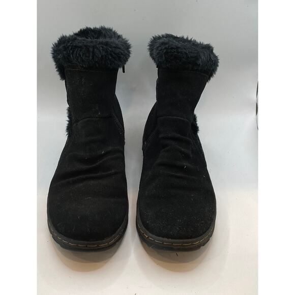 BARETRAPS Women's Black Leather Faux-Fur Round-Toe Ankle Winter Boots SZ 7 - Picture 1 of 9